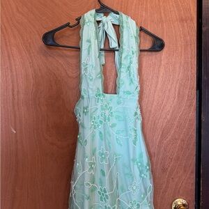 Green Beaded Halter Dress